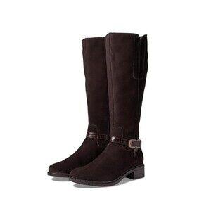 Clarks Womens 7 W Dark Brown Suede Maye Aster Knee High Riding Boots NIB KN1